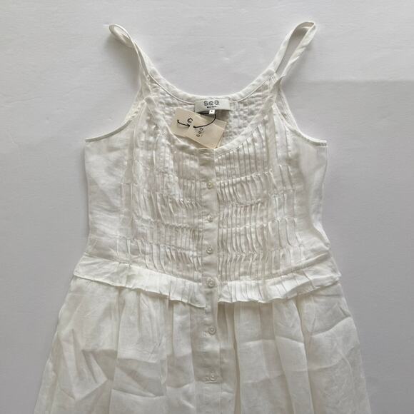 Sea NY Zora Dress Pearl White NEW Size Small Ramie Cotton Summer Wedding Beach - Picture 2 of 7